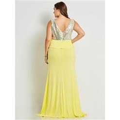 Women's Yellow Square Neck Sleeveless Sequin Patchwork Plus Size Maxi Dress N15785