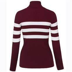 Women's Slim Long Sleeve Turtleneck Stripe Pullover Sweater N15811