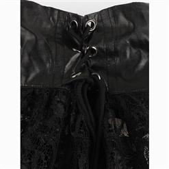 Women's Black Stand Collar Lace Falbala Buckle Lace-up Cape N15797