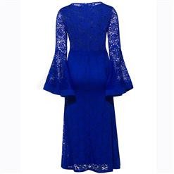 Women's Bell Sleeve Round Neck Lace Plus Size Maxi Dress N15620