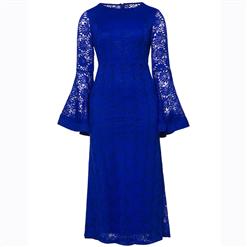 Women's Bell Sleeve Round Neck Lace Plus Size Maxi Dress N15620