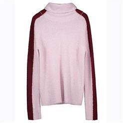 Women's Long Sleeve Turtle Neck Color Block Pullover Sweater N15719