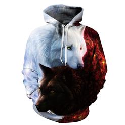 Unisex All-match 3D Digital Realistic Wolf Printed Long Sleeve Pullover Hoodie N15769