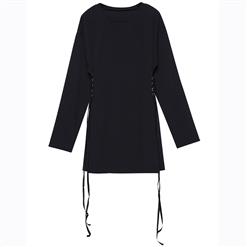 Women's Long Sleeve Round Collar Lace-up Pullover A-Line Dress N15492