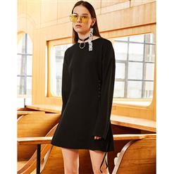 Women's Long Sleeve Round Collar Lace-up Pullover A-Line Dress N15492
