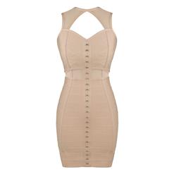 Women's Sexy Sleeveless Round Neck Hollow Out Bodycon Bandage Dress N15644