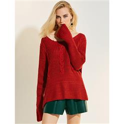 Red Fashion Sweater, Sexy Women's Sweater, Red Sweater for Women, Sexy Sweater for Women, Long Sleeve Sweater, Casual Red Sweater, #N15775
