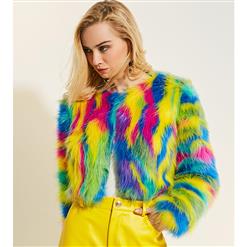 Women's Colorful Faux Fur Long Sleeve Open Front Short Coat N15774