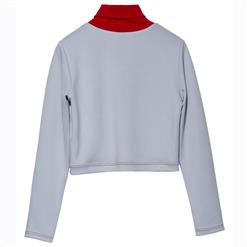Women's Long Sleeve Turtleneck Letter Print Color Block Pullover Tops N15716