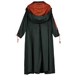 Women's Army-Green Long Sleeve Zip Up Drawstring Long Hooded Coat N15682