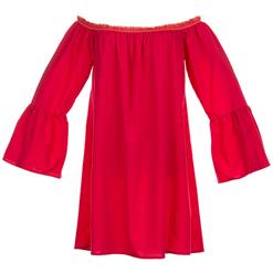 Sexy Red Ruffled Off Shoulder Long Sleeve Blouse Top Mini Dress N15318