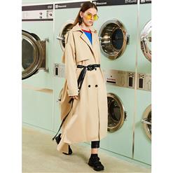 Women's Fashion Khaki Lapeled Double-Breasted Casual Trench Coat with Belt N15681