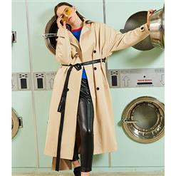Women's Fashion Khaki Lapeled Double-Breasted Casual Trench Coat with Belt N15681