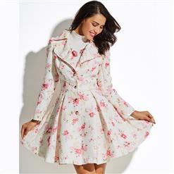 Women's Long Sleeve Notched Lapel Floral Print Coat Dress N15557