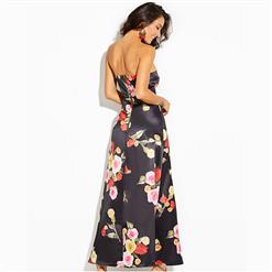 Women's Sleeveless Off Shoulder Floral Print Double-Layered Maxi Dress N15569