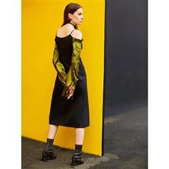 Women's Fashion V Neck Off Shoulder Spaghetti Strap Midi Dress N15680