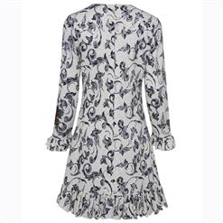 Women's Long Sleeve Round Neck Embroidery Floral Print Dress N15570