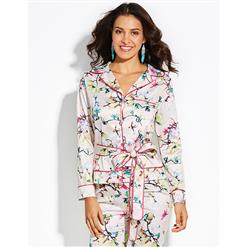 Women's Sleepwear Style Notched Lapel Long Sleeve Floral Print Top N15696