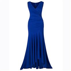 Women's Sleeveless Deep V Neck Asymmetric Maxi Dress N15592