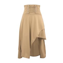 Steampunk Khaki Skirt, Satin Skirt for Women, Gothic Cosplay Skirt, Halloween Costume Skirt, Plus Size Skirt, Pirate Costume, #N15678