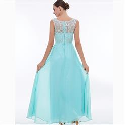 Women's Sleeveless Round Neck Appliques Chiffon Bridesmaid Dress Evening Gowns N15835
