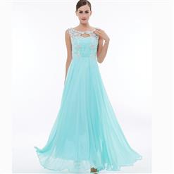 Women's Sleeveless Round Neck Appliques Chiffon Bridesmaid Dress Evening Gowns N15835