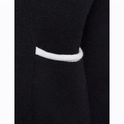 Women's Fashion Black Long Sleeve Pocket Cardigan N15808