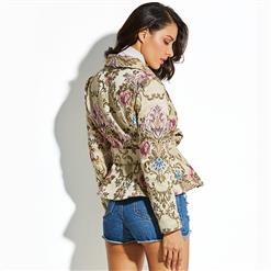 Women's Elegant Floral Print Shawl Collar Long Sleeve Blazer with Self Belt N15565