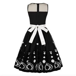 Elegant Vintage Sleeveless Round Neck Summer Midi Day Dress with Belt N17587