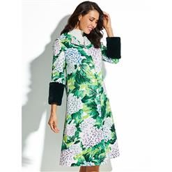 Women's Notched Lapel Single-Breasted 3D Plant Leaf Print Coat Dress N15445