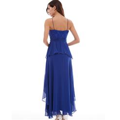 Women's Blue Spaghetti Strap Sweetheart Ruffle Falbala Prom Evening Gowns N15941