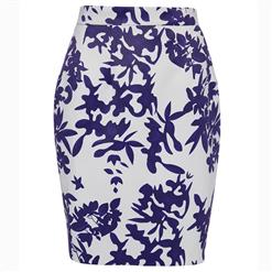 Women's Mid Waist Blue Floral Print Bodycon Skirt N15567