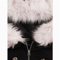 Women's Black Faux Fur Zipper Hooded Cape N15798