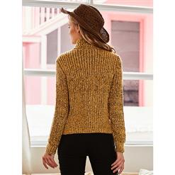 Women's Fahsion Yellow High Neck Long Sleeve Pullover Sweater N15976