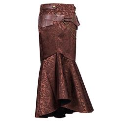 Women's Steampunk Gothic Brown Jacquard Fishtail Skirt with Pouch N15060