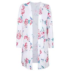 Women's Open Front Floral Print Pocket Long Sleeve Casual Coat N14562