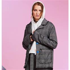Gray Jacket for Women, Women's Overcoat, Gray Fashion Overcoat, Women's Casual Jacket, Long Sleeve Coat, Notched Lapel Jackets, #N15439