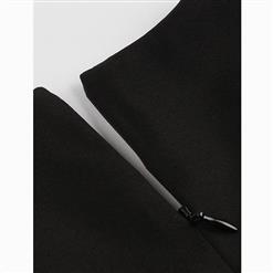 Women's Plain Black Flare Sleeve Round Neck Zipper Tops N15794