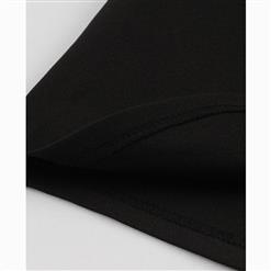 Women's Plain Black Flare Sleeve Round Neck Zipper Tops N15794