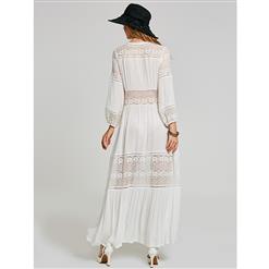 Women's Casual Long Sleeve V Neck Single-Breasted Loose Maxi Dress N15414