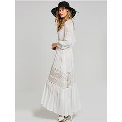 Women's Casual Long Sleeve V Neck Single-Breasted Loose Maxi Dress N15414