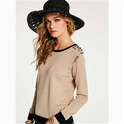 Women's Long Sleeve Round Neck Beading Pullover Knitwear N15688