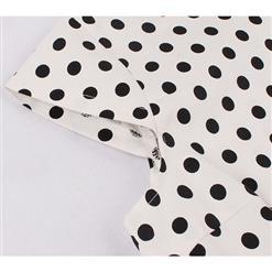 Women's Vintage Cap Sleeve Round Collar Dot Print Dress with Belt N15424