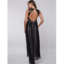 Women's Sleeveless V Neck Backless Ruffled Tulle Evening Dress N15393