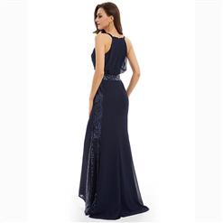 Women's Royalblue Spaghetti Straps Pleated Sequins Evening Dress N15766