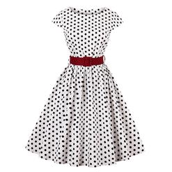 Cap Sleeve Dress, Round Collar Dress, Dot Print Dress, Vintage Dress for Women, Back Zipper Dress, Midi Vintage Dress, Slim Waist Dress, #N15424