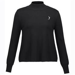 Women's Casual Long Sleeve High Neck Black Pullover Sweater N15660