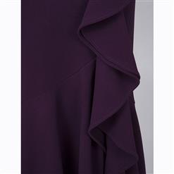 Women's Long Sleeve Off Shoulder Asymmetric Falbala Maxi Dress N15579