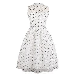 Vintage Sleeveless Lapel Polka Dot Single-breasted Summer Midi Day Dress N17586