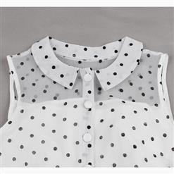 Vintage Sleeveless Lapel Polka Dot Single-breasted Summer Midi Day Dress N17586